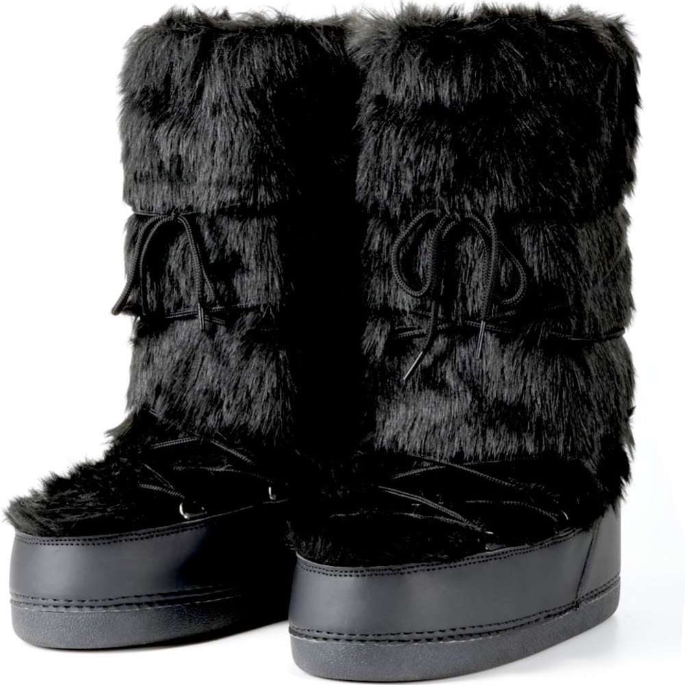 Women’s Faux Fur Snow Boots Black Size 6-7 NWB